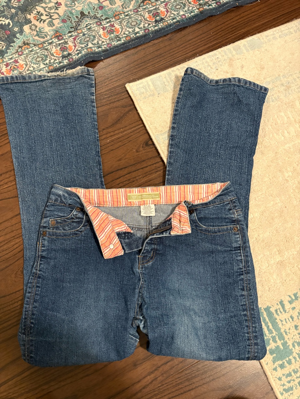 Dockers Women's Blue Straight-Leg Jeans with Pink-Striped Waistband